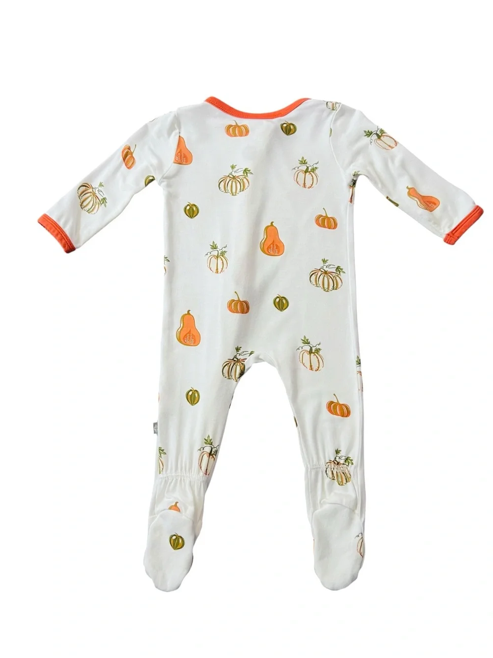 Kyte BABY White Pumpkin Print Footed One-Piece with Orange Trim Size 3-6 Months